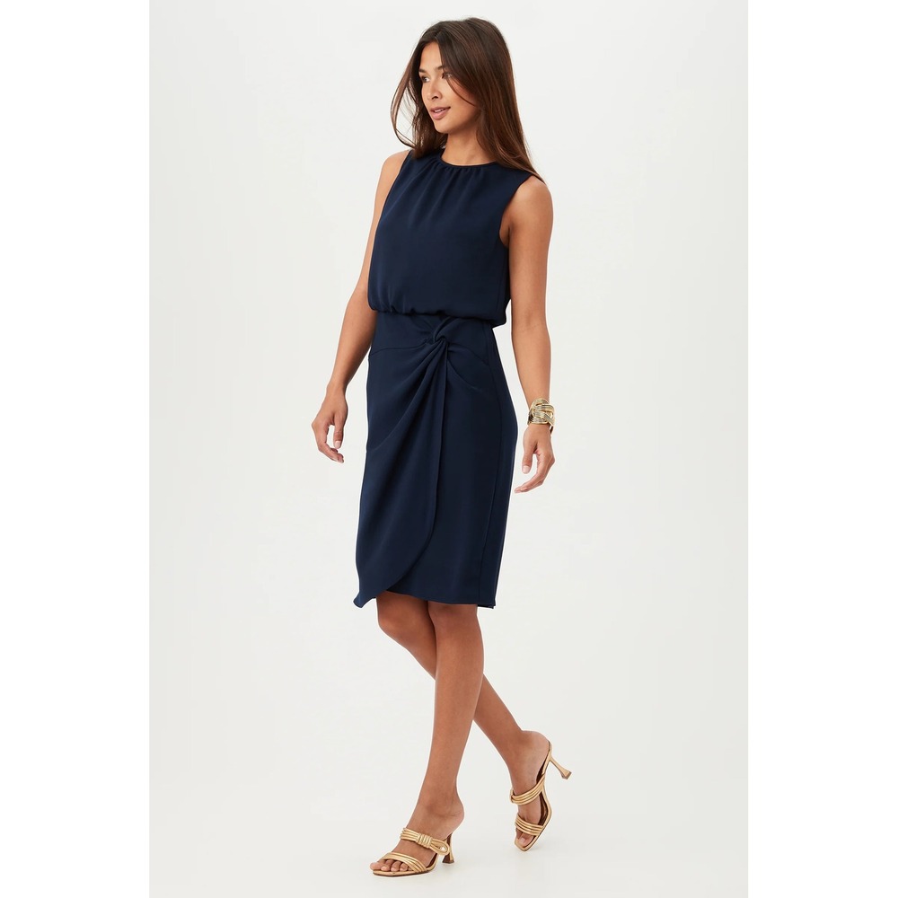 Superfoxx Navy Blue Ruched Side-Tie Bodycon Knit Midi Dress Sleeveless -‎ Size S